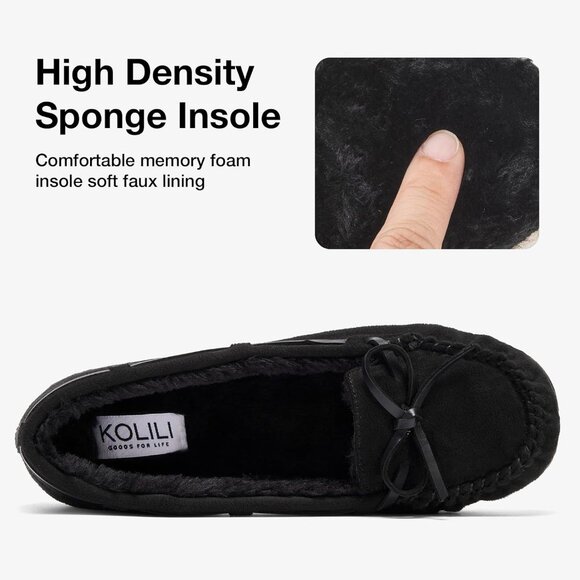 Women's All Black Faux Fur Warm Winter Cozy Rubber Sole Slippers Boot Shoes - Picture 6 of 6